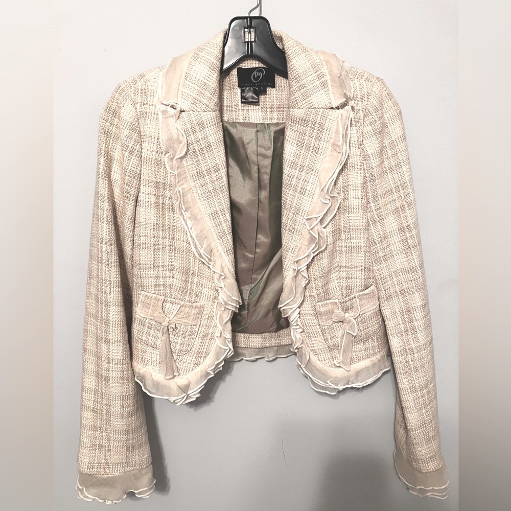True Meaning Tweed Jacket w/Chiffon Trim Size 6